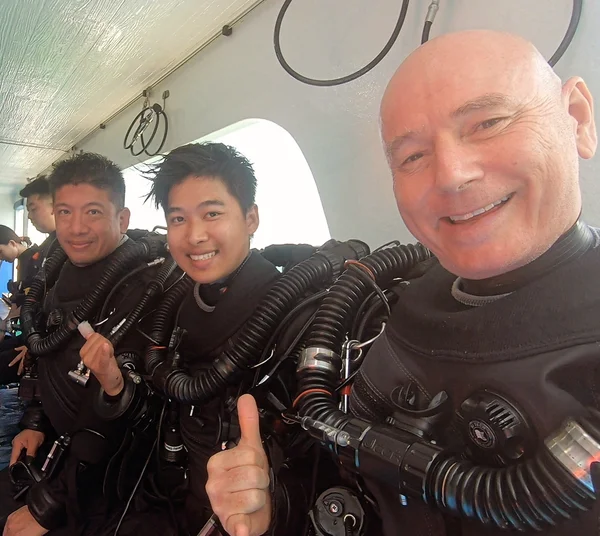 three rebreather divers on a JJ-CCR course in Thailand