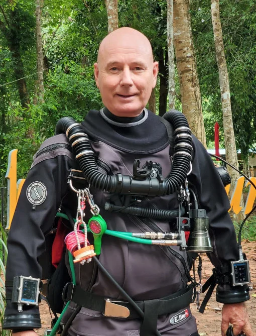 Rebreather Instructor Trainer Kevin Black diving a Kiss Sidewinder in Thailand